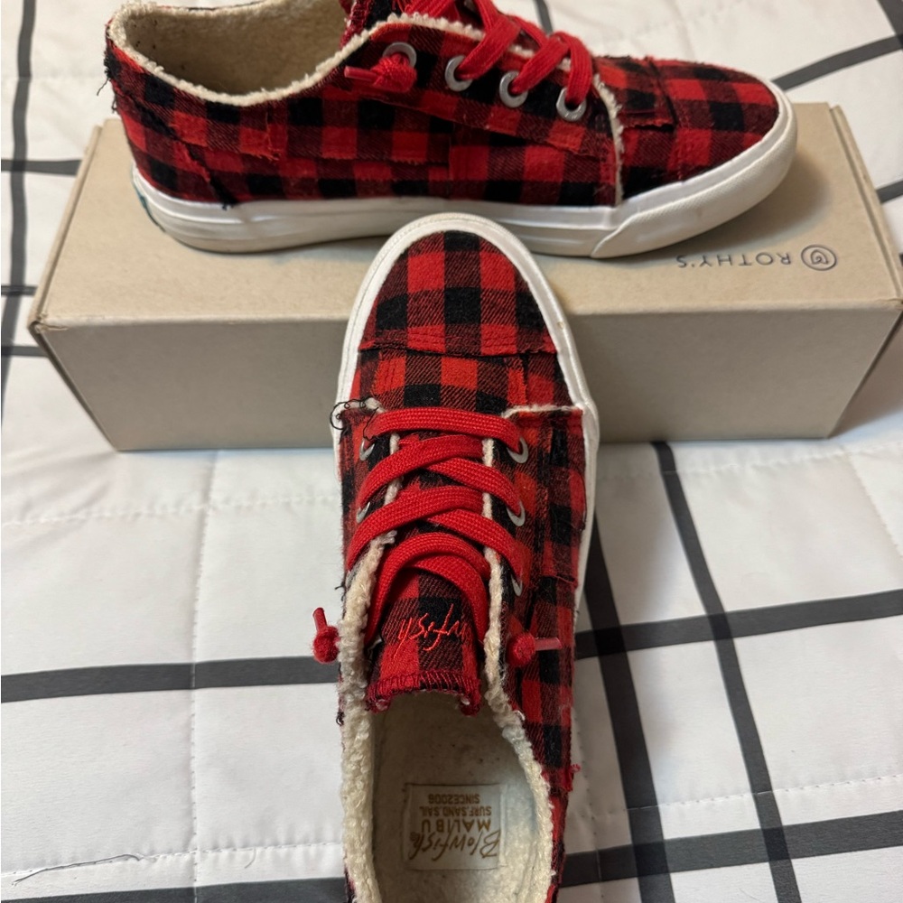 Blowfish Red and Black Sneakers with Plaid Design